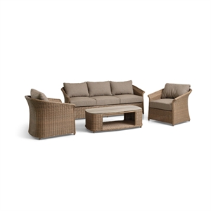 Madeira loungesæt - 3 pers. sofa + 2 loungestole + 1 loungebord - Naturflet & glaskeramisk plade - Mål: 208 cm.